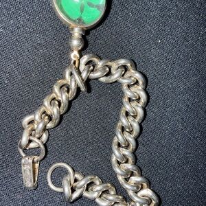 Irish 4 leaf clover 🍀 Silver tone Chain Bracelet Mustard Seed Pendant charm